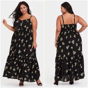Torrid Black Floral Tiered Maxi Dress, 2x (18/20)